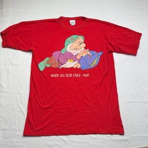 Disney Red Shirt with Dwarf and Blue Pillow vintage fits like 2X FLAW READ